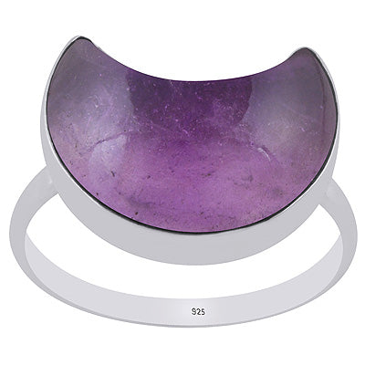 Alluring Crescent Gemstone Amethyst Moon Shape 925 Sterling Solid Silver Ring - R3403530-1