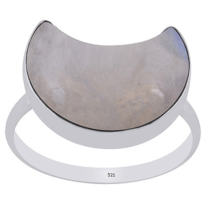 Alluring Crescent Gemstone Rainbow Moonstone Moon Shape 925 Sterling Solid Silver Ring - R3403530-3