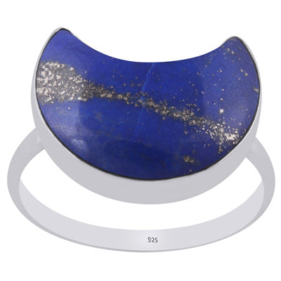 Alluring Crescent Gemstone Lapis Moon Shape 925 Sterling Solid Silver Ring - R3403530-5