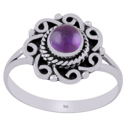 Gorgeous Handcrafted Work Around Amethyst Round Shape 925 Sterling Solid Silver Ring - R3403533-1