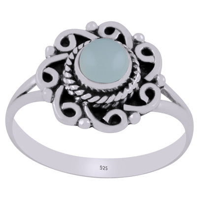 Gorgeous Handcrafted Work Around Aqua Chalcedony Round Shape 925 Sterling Solid Silver Ring - R3403533-10