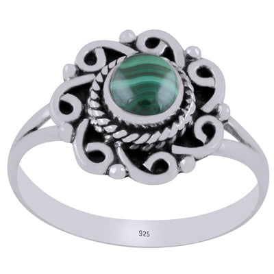 Gorgeous Handcrafted Work Around Malachite Round Shape 925 Sterling Solid Silver Ring - R3403533-12