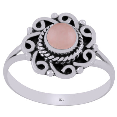 Gorgeous Handcrafted Work Around Rose Quartz Round Shape 925 Sterling Solid Silver Ring - R3403533-13