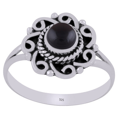 Gorgeous Handcrafted Work Around Black Onyx Round Shape 925 Sterling Solid Silver Ring - R3403533-14
