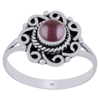 Gorgeous Handcrafted Work Around Garnet Round Shape 925 Sterling Solid Silver Ring - R3403533-2
