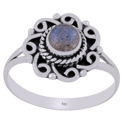 Gorgeous Handcrafted Work Around Labradorite Round Shape 925 Sterling Solid Silver Ring - R3403533-5