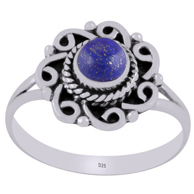 Gorgeous Handcrafted Work Around Lapis Round Shape 925 Sterling Solid Silver Ring - R3403533-6