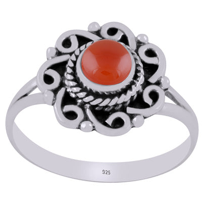 Gorgeous Handcrafted Work Around Carnelian Round Shape 925 Sterling Solid Silver Ring - R3403533-7