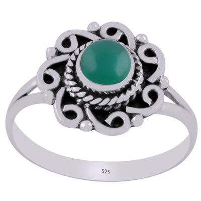 Gorgeous Handcrafted Work Around Green Onyx Round Shape 925 Sterling Solid Silver Ring - R3403533-8