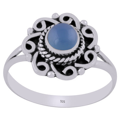 Gorgeous Handcrafted Work Around Blue Chalcedony Round Shape 925 Sterling Solid Silver Ring - R3403533-9