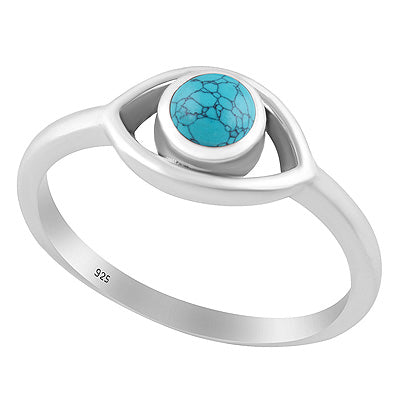 Gorgeous Handcrafted Eye Around Turquoise Round Shape 925 Sterling Solid Silver Ring - R3403536-3