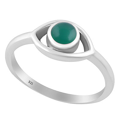 Gorgeous Handcrafted Eye Around Green Onyx Round Shape 925 Sterling Solid Silver Ring - R3403536-8