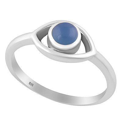 Gorgeous Handcrafted Eye Around Blue Chalcedony Round Shape 925 Sterling Solid Silver Ring - R3403536-9
