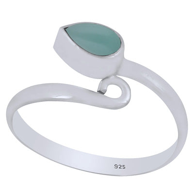 Alluring Minimal Aqua Chalcedony Pear Shape 925 Sterling Solid Silver Ring - R3403537-10