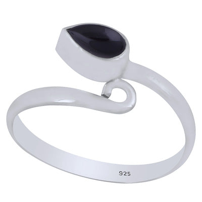 Alluring Minimal Black Onyx Pear Shape 925 Sterling Solid Silver Ring - R3403537-14