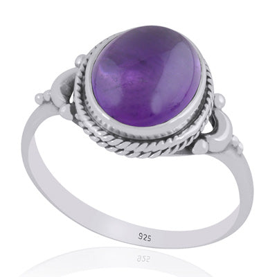 Alluring Crescent Moon Around Amethyst Oval Shape 925 Sterling Solid Silver Ring - R3403538-1