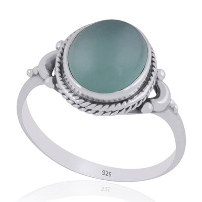 Alluring Crescent Moon Around Aqua Chalcedony Oval Shape 925 Sterling Solid Silver Ring - R3403538-10