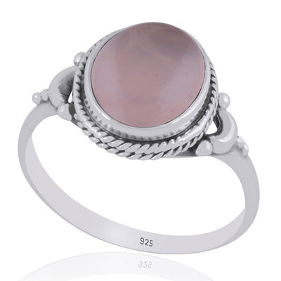 Alluring Crescent Moon Around Rose Quartz Oval Shape 925 Sterling Solid Silver Ring - R3403538-13