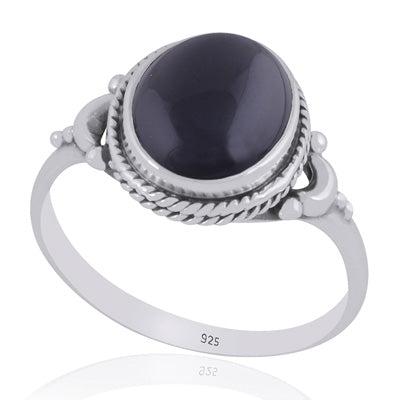Alluring Crescent Moon Around Black Onyx Oval Shape 925 Sterling Solid Silver Ring - R3403538-14