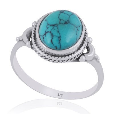 Alluring Crescent Moon Around Turquoise Oval Shape 925 Sterling Solid Silver Ring - R3403538-3