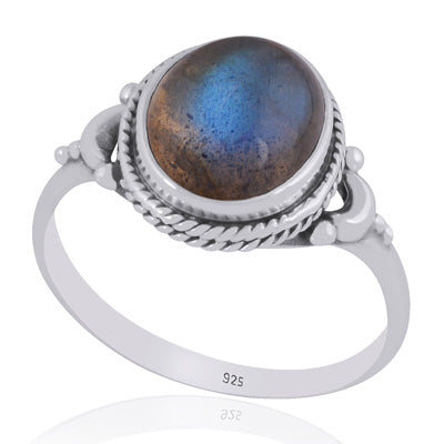 Alluring Crescent Moon Around Labradorite Oval Shape 925 Sterling Solid Silver Ring - R3403538-5