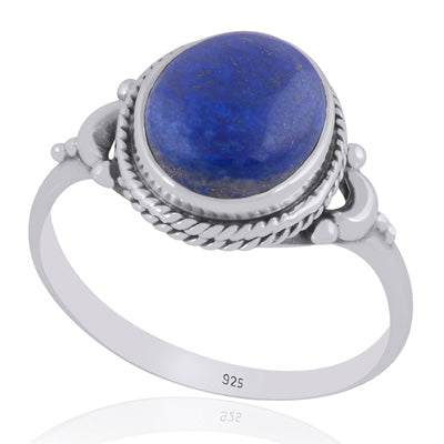 Alluring Crescent Moon Around Lapis Oval Shape 925 Sterling Solid Silver Ring - R3403538-6