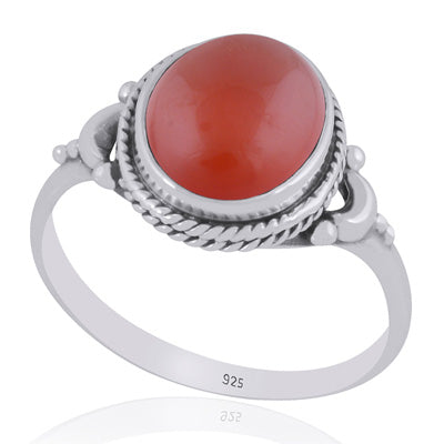 Alluring Crescent Moon Around Carnelian Oval Shape 925 Sterling Solid Silver Ring - R3403538-7