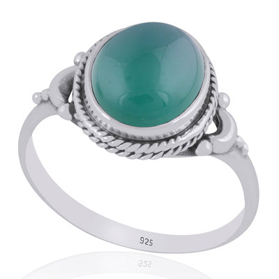 Alluring Crescent Moon Around Green Onyx Oval Shape 925 Sterling Solid Silver Ring - R3403538-8