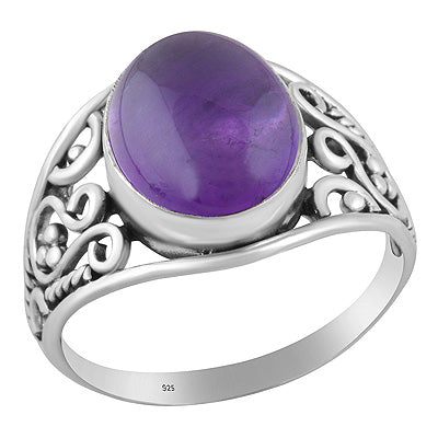 Gorgeous Wire & Rawa Work Around Amethyst Oval Shape 925 Sterling Solid Silver Ring - R3403542-1