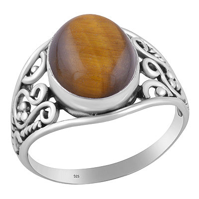 Gorgeous Wire & Rawa Work Around Tiger's Eye Oval Shape 925 Sterling Solid Silver Ring - R3403542-11