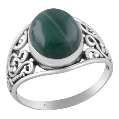 Gorgeous Wire & Rawa Work Around Malachite Oval Shape 925 Sterling Solid Silver Ring - R3403542-12