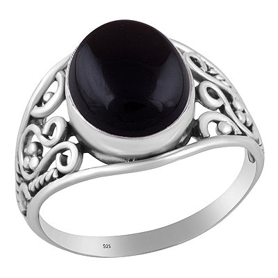 Gorgeous Wire & Rawa Work Around Black Onyx Oval Shape 925 Sterling Solid Silver Ring - R3403542-14