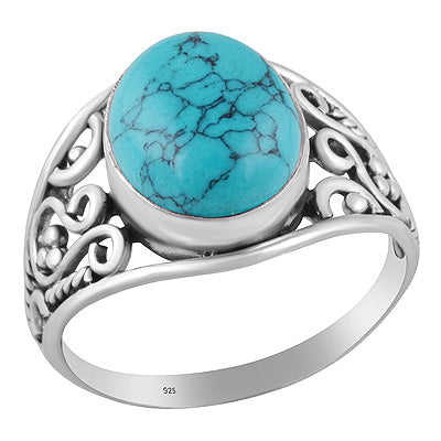 Gorgeous Wire & Rawa Work Around Turquoise Oval Shape 925 Sterling Solid Silver Ring - R3403542-3
