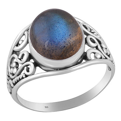 Gorgeous Wire & Rawa Work Around Labradorite Oval Shape 925 Sterling Solid Silver Ring - R3403542-5