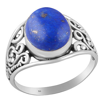 Gorgeous Wire & Rawa Work Around Lapis Oval Shape 925 Sterling Solid Silver Ring - R3403542-6