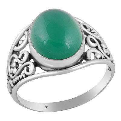 Gorgeous Wire & Rawa Work Around Green Onyx Oval Shape 925 Sterling Solid Silver Ring - R3403542-8