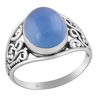 Gorgeous Wire & Rawa Work Around Blue Chalcedony Oval Shape 925 Sterling Solid Silver Ring - R3403542-9