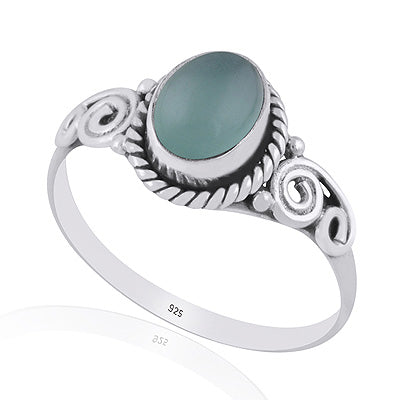 Gorgeous Textured Wire Work Around Aqua Chalcedony Oval Shape 925 Sterling Solid Silver Ring - R3403545-10