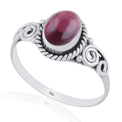 Gorgeous Textured Wire Work Around Garnet Oval Shape 925 Sterling Solid Silver Ring - R3403545-2