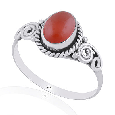 Gorgeous Textured Wire Work Around Carnelian Oval Shape 925 Sterling Solid Silver Ring - R3403545-7