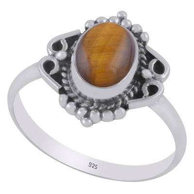 Stunning Twisted Wire & Rawa Work Around Tiger's Eye Oval Shape 925 Sterling Solid Silver Ring - R3403546-11