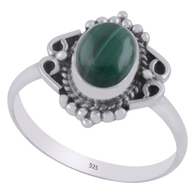 Stunning Twisted Wire & Rawa Work Around Malachite Oval Shape 925 Sterling Solid Silver Ring - R3403546-12