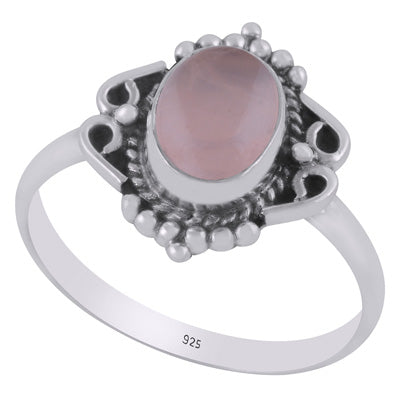 Stunning Twisted Wire & Rawa Work Around Rose Quartz Oval Shape 925 Sterling Solid Silver Ring - R3403546-13