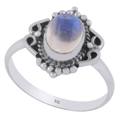 Stunning Twisted Wire & Rawa Work Around Rainbow Moonstone Oval Shape 925 Sterling Solid Silver Ring - R3403546-4