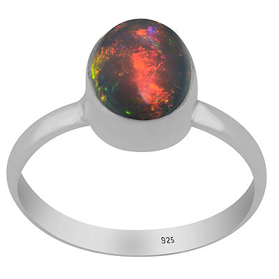 Plain Collet Natural Ethiopian Black Opal Oval Shape 925 Sterling Solid Silver Ring - R3403547-11