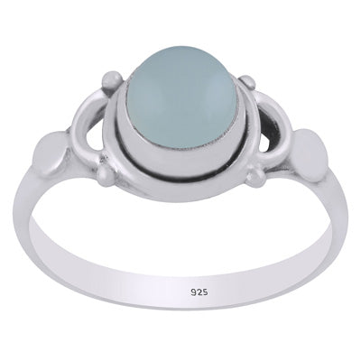 Beautiful Handwork Around Aqua Chalcedony Round Shape 925 Sterling Solid Silver Ring - R3403549-10