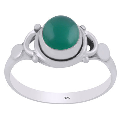 Beautiful Handwork Around Green Onyx Round Shape 925 Sterling Solid Silver Ring - R3403549-8