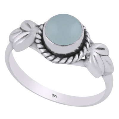 Alluring Twisted Wire Work Around Aqua Chalcedony Round Shape 925 Sterling Solid Silver Ring - R3403550-10