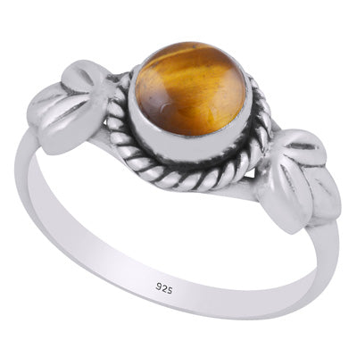 Alluring Twisted Wire Work Around Tiger's Eye Round Shape 925 Sterling Solid Silver Ring - R3403550-11