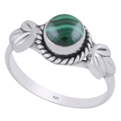 Alluring Twisted Wire Work Around Malachite Round Shape 925 Sterling Solid Silver Ring - R3403550-12